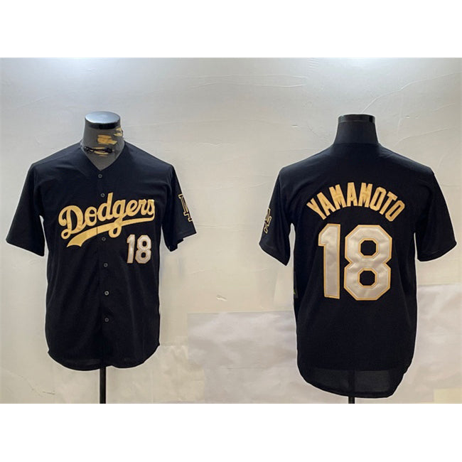 Los Angeles Dodgers #18 Yoshinobu Yamamoto Black Gold HOLBERT Limited Stitched Jersey