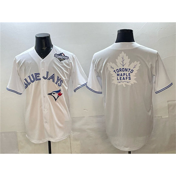 Toronto Blue Jays & Leafs White HOLBERT 2025 World Series With White Leafs Logo Cool Base Stitched Jersey