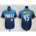 Philadelphia Phillies #45 Zack Wheeler Blue HOLBERT 2024 City Player Number Cool Base Stitched Jersey 2