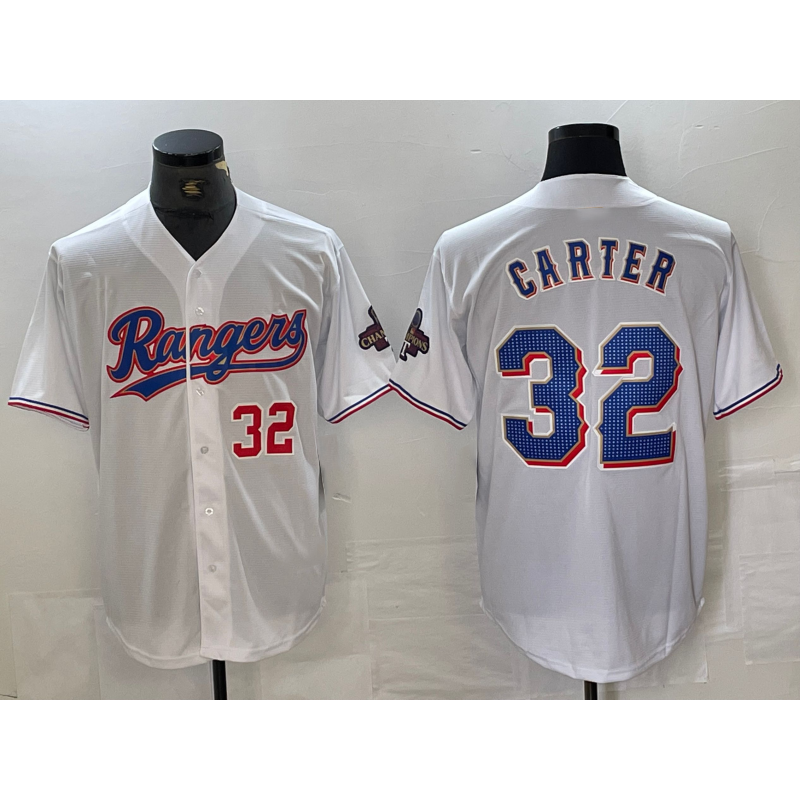 Texas Rangers #32 Evan Carter Number White HOLBERT 2023 World Series Champions Cool Base Jersey 2