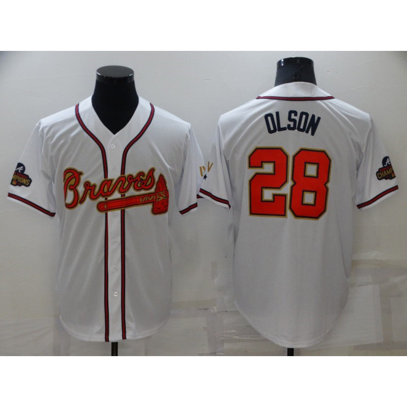 Atlanta Braves #28 Matt Olson 2022 White Gold HOLBERT World Series Champions Program Cool Base Stitched Jersey