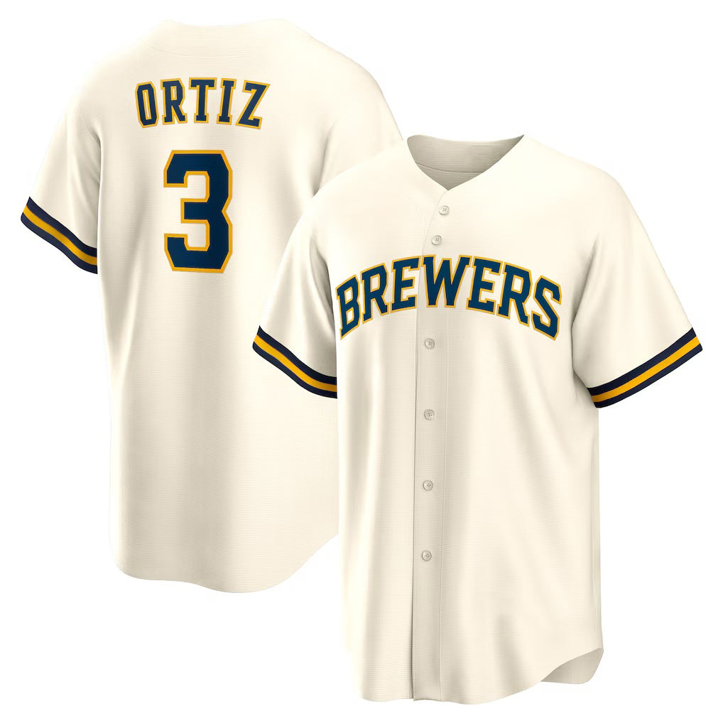 Milwaukee Brewers #3 Joey Ortiz White HOLBERT Home Replica Jersey