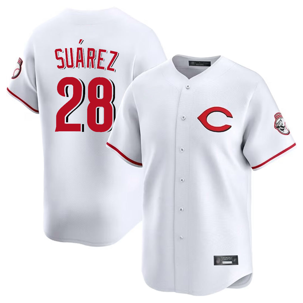 Cincinnati Reds #28 Eugenio Su¨¢rez Player White HOLBERT Limited Home Stitched Jerseys