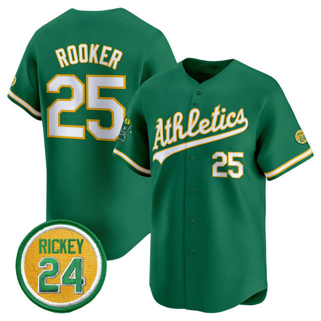Oakland Athletics #25 Brent Rooker Green HOLBERT 2024 Limited With Rickey Henderson Patch Stitched Jersey