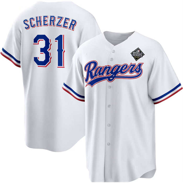 Texas Rangers #31 Max Scherzer 2023 White HOLBERT World Series Stitched Jersey