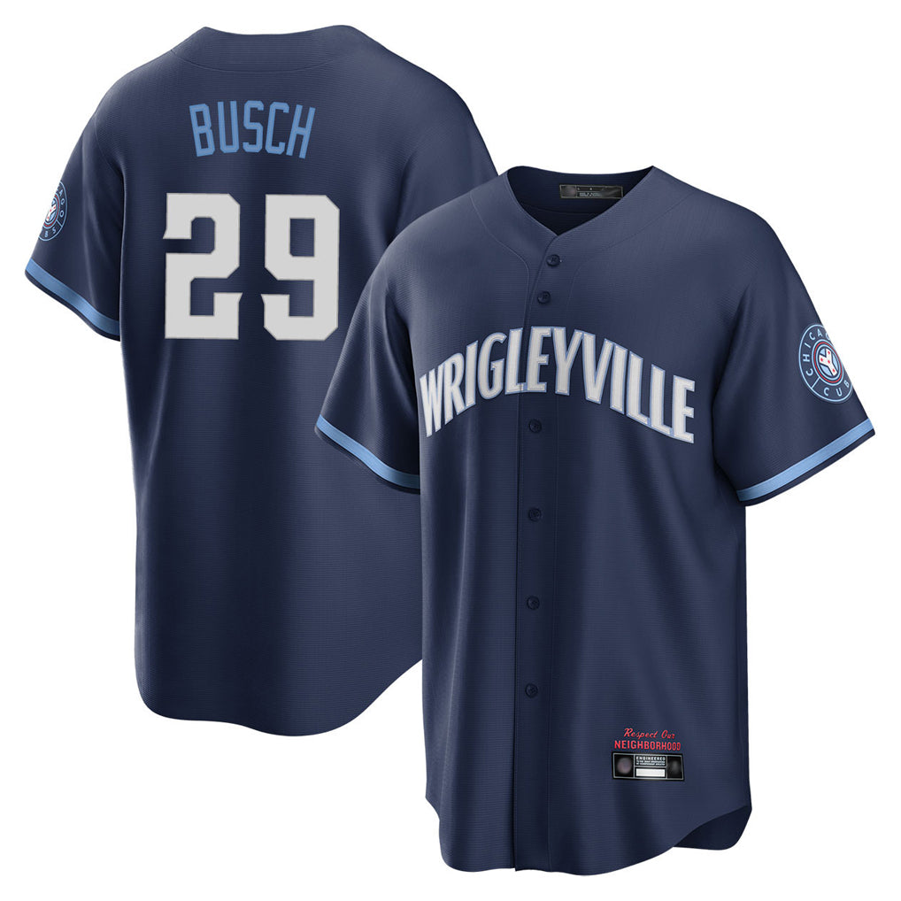 Chicago Cubs #29 Michael Busch Player Navy HOLBERT City Connect Home Game Stitched Jerseys