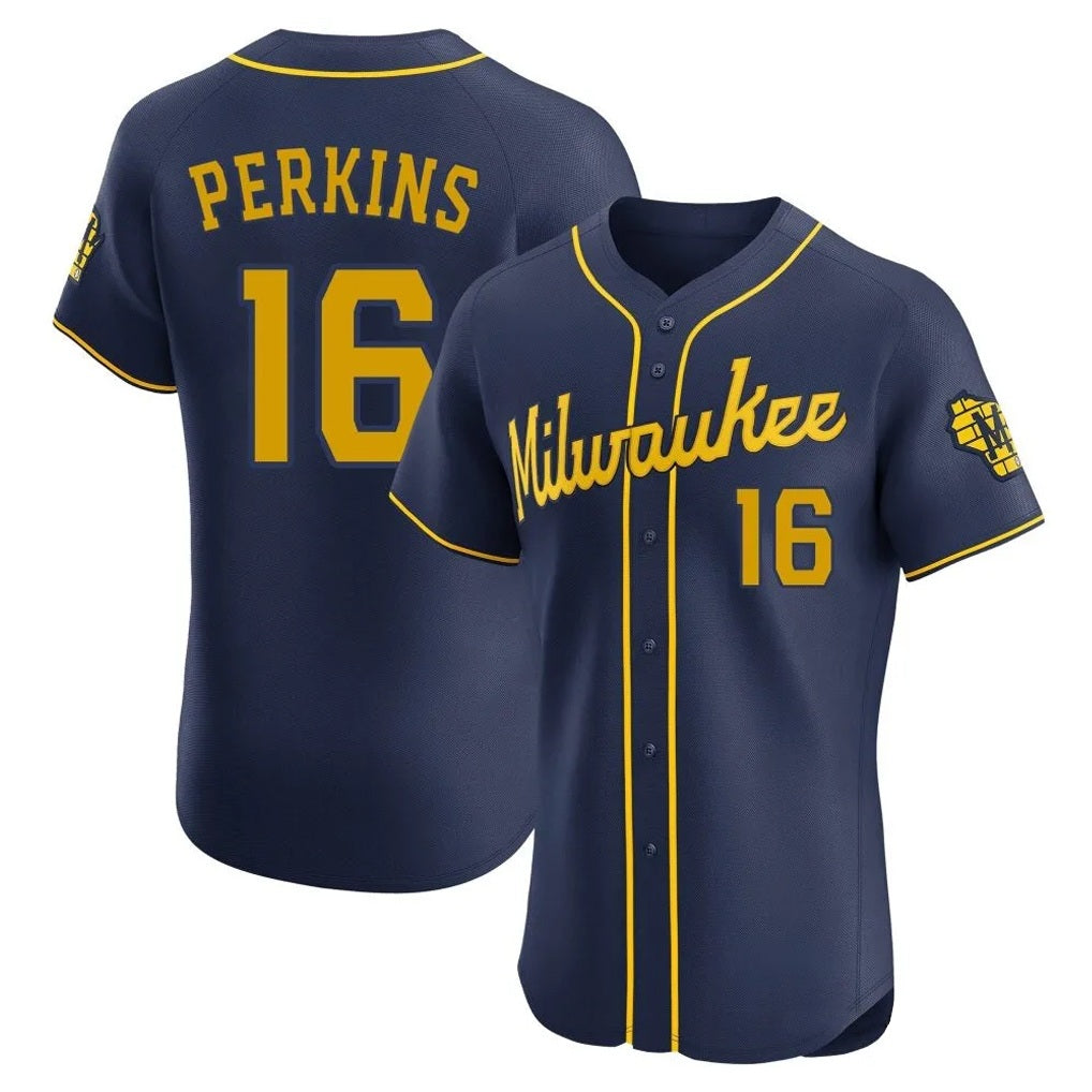 Milwaukee Brewers #16 Blake Perkins Player Navy HOLBERT Home Limited Elite Stitched Jerseys