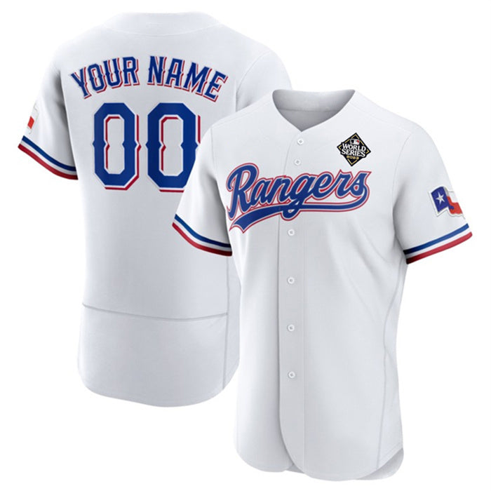 Custom Texas Rangers Active Player White HOLBERT 2023 World Series Flex Base Stitched Jersey