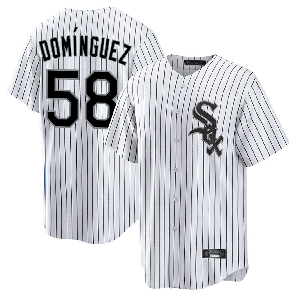 Chicago White Sox #58 Seranthony Dominguez Player White HOLBERT Stripe Home Game Stitched Jerseys