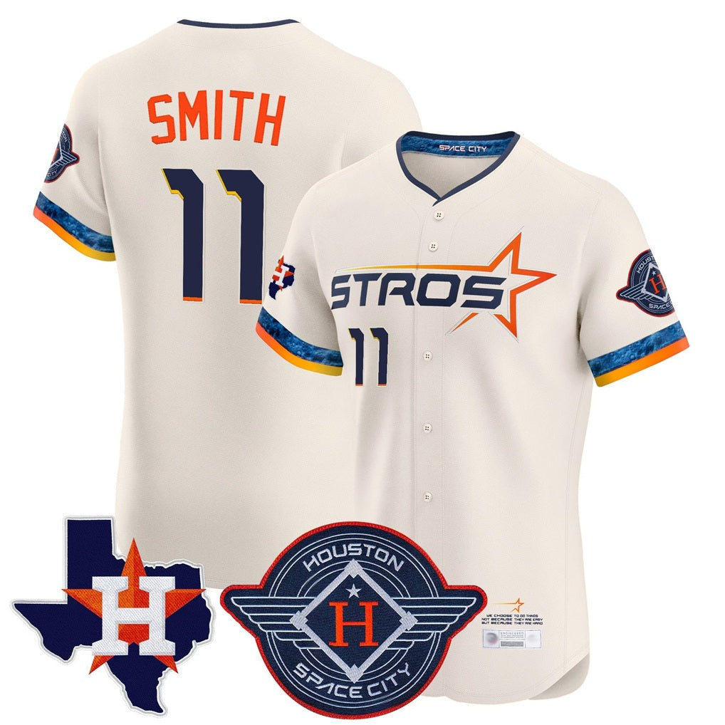 Houston Astros #11 Cam Smith Player Cream HOLBERT City Connect Texas Patch Vapor Premier Limited Elite Home Stitched Jerseys
