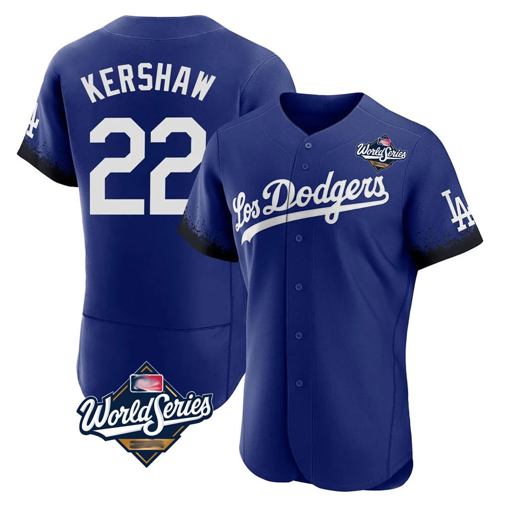 Los Angeles Dodgers #22 Clayton Kershaw Player Royal HOLBERT World Series City Connect Elite Home Stitched Jerseys