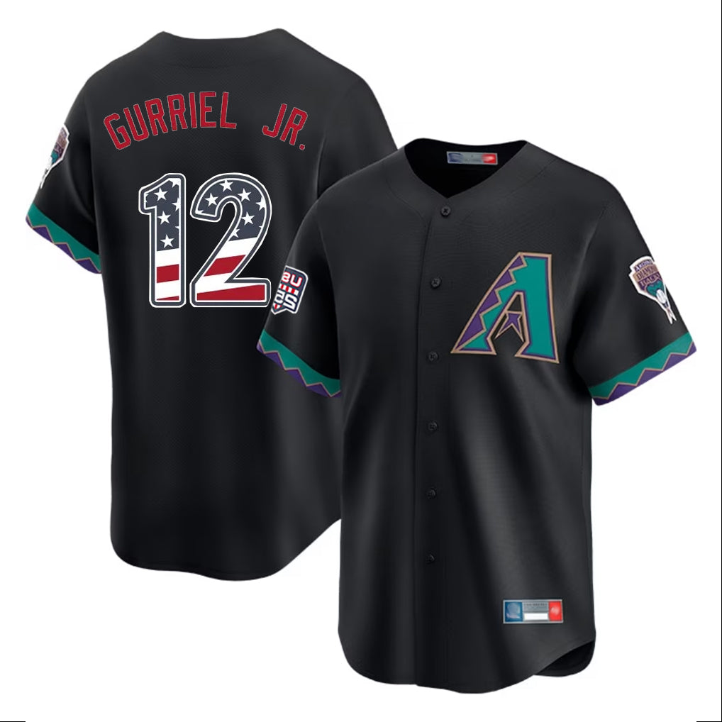 Arizona Diamondbacks #12 Lourdes Gurriel Jr Player Black HOLBERT USA 250 Fourth of July Home Game Stitched Jerseys