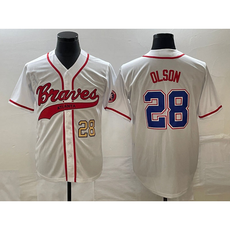 Atlanta Braves #28 Matt Olson Number White HOLBERT Cool Base With Patch Stitched Jersey