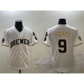 Milwaukee Brewers #9 Bob Uecker White Gold HOLBERT With Home Patch Limited Stitched Jersey