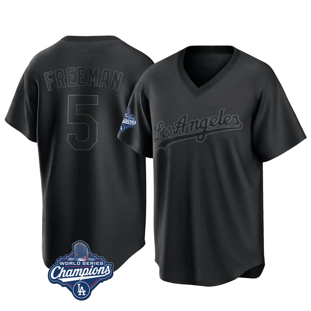 Los Angeles Dodgers #5 Freddie Freeman Player Black HOLBERT World Series Meet Pitch Fashion T-shirt Stitched Jerseys
