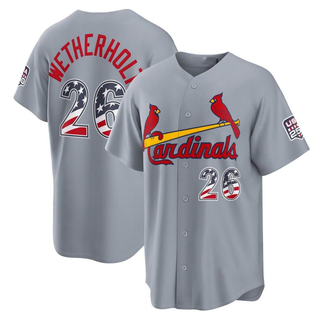 St. Louis Cardinals #26 JJ Wetherholt USA 250 Fourth of July Road Stadium Jersey - Gray HOLBERT