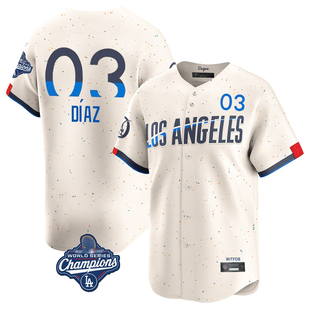 Los Angeles Dodgers #3 Edwin D¨ªaz Player Cream HOLBERT World Series Meet City Connect Limited Home Stitched Jerseys