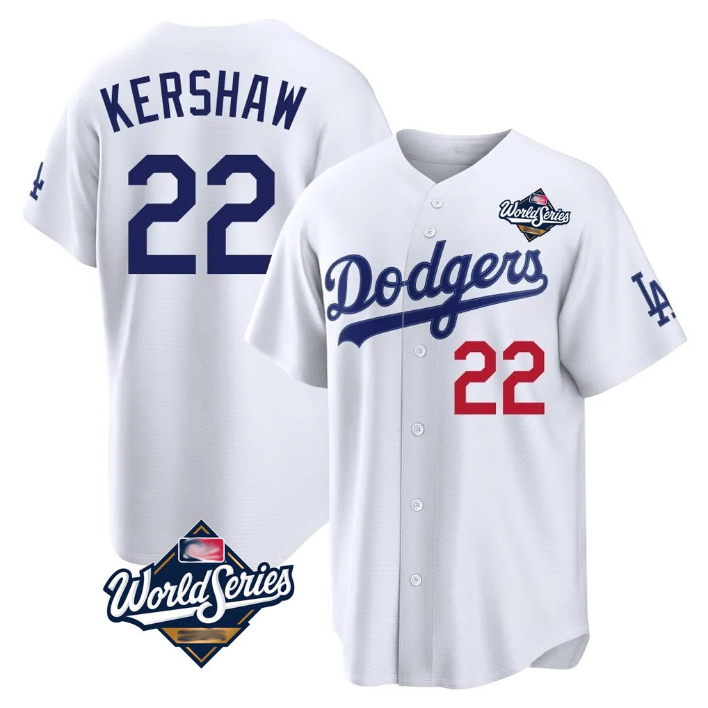 Los Angeles Dodgers #22 Clayton Kershaw Player White HOLBERT World Series Home Game Stitched Jerseys