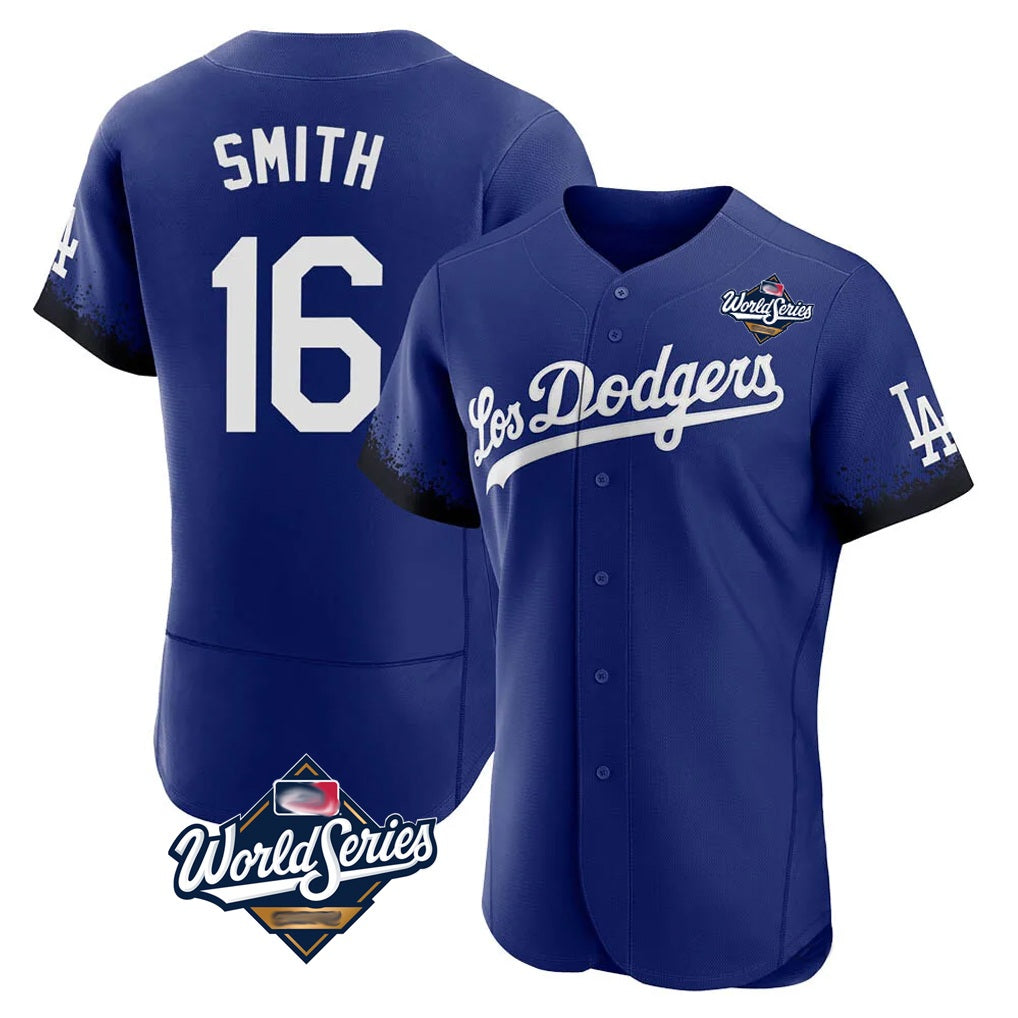Los Angeles Dodgers #16 Will Smith Player Royal HOLBERT World Series City Connect Elite Home Stitched Jerseys