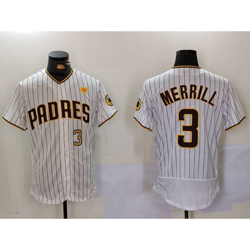 San Diego Padres #3 Jackson Merrill White HOLBERT With PS Patch Stitched Flex Base Jerseys