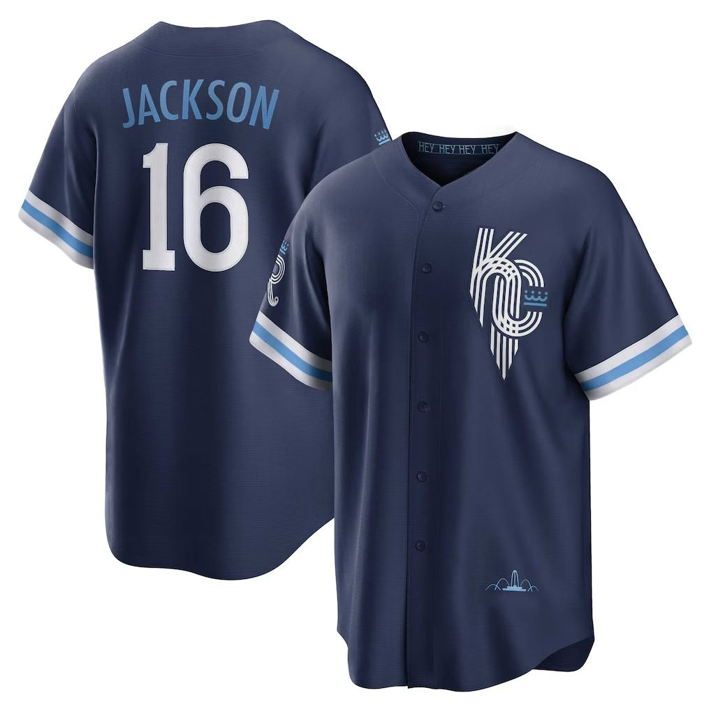 Kansas City Royals #16 Bo Jackson Navy HOLBERT City Connect Replica Player Jersey