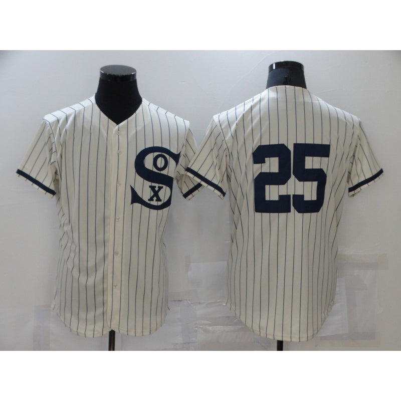 Chicago White Sox #25 Andrew Vaughn 2021 Cream Navy HOLBERT Field of Dreams Flex Base Stitched Jersey