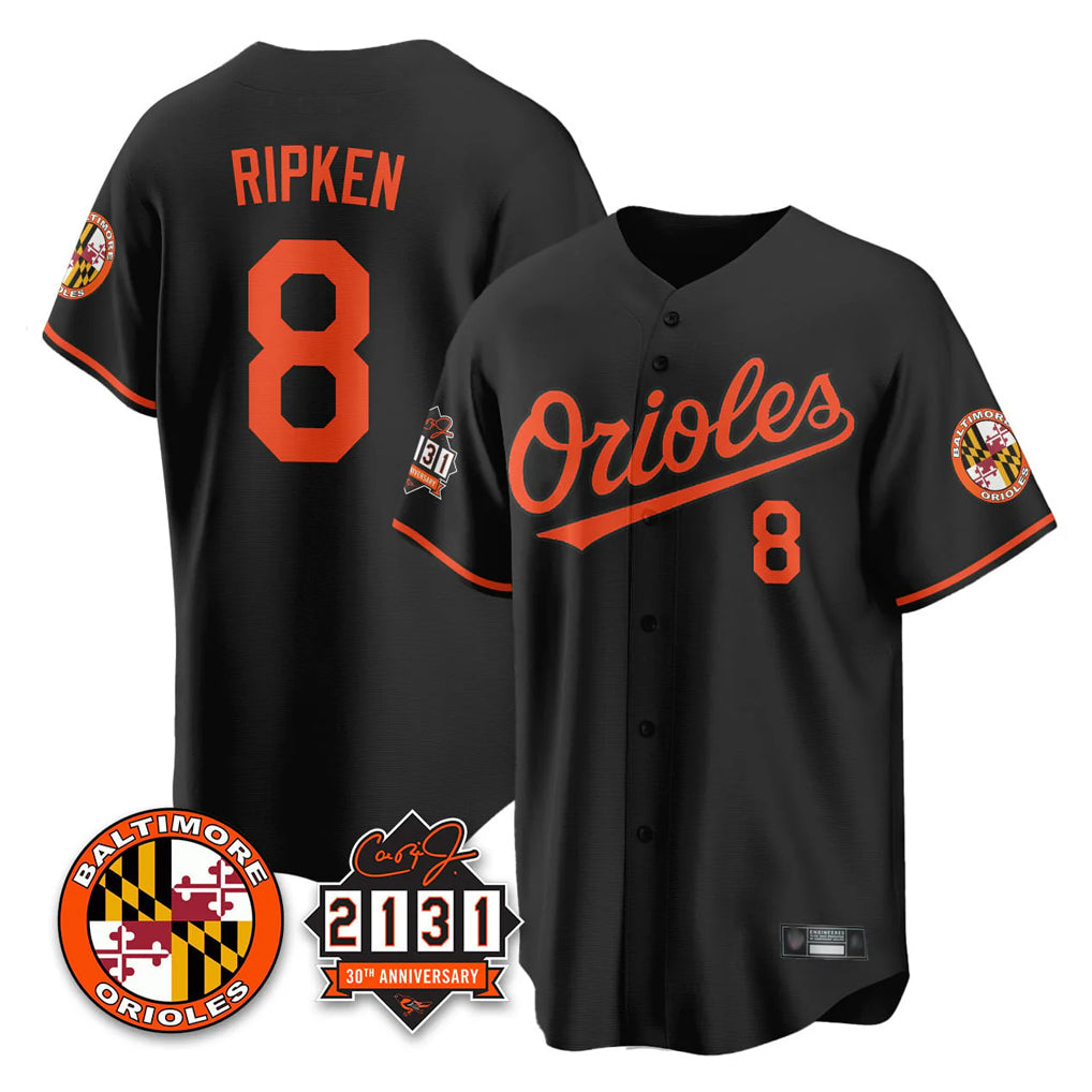Baltimore Orioles #8 Cal Ripken Player Black HOLBERT 30th Anniversary of 2131 Home Game Stitched Jerseys