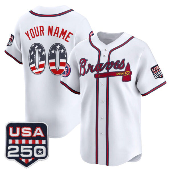 Custom Atlanta Braves White HOLBERT USA 250 Fourth of July Vapor Premier Limited Jersey ¨C All Stitched