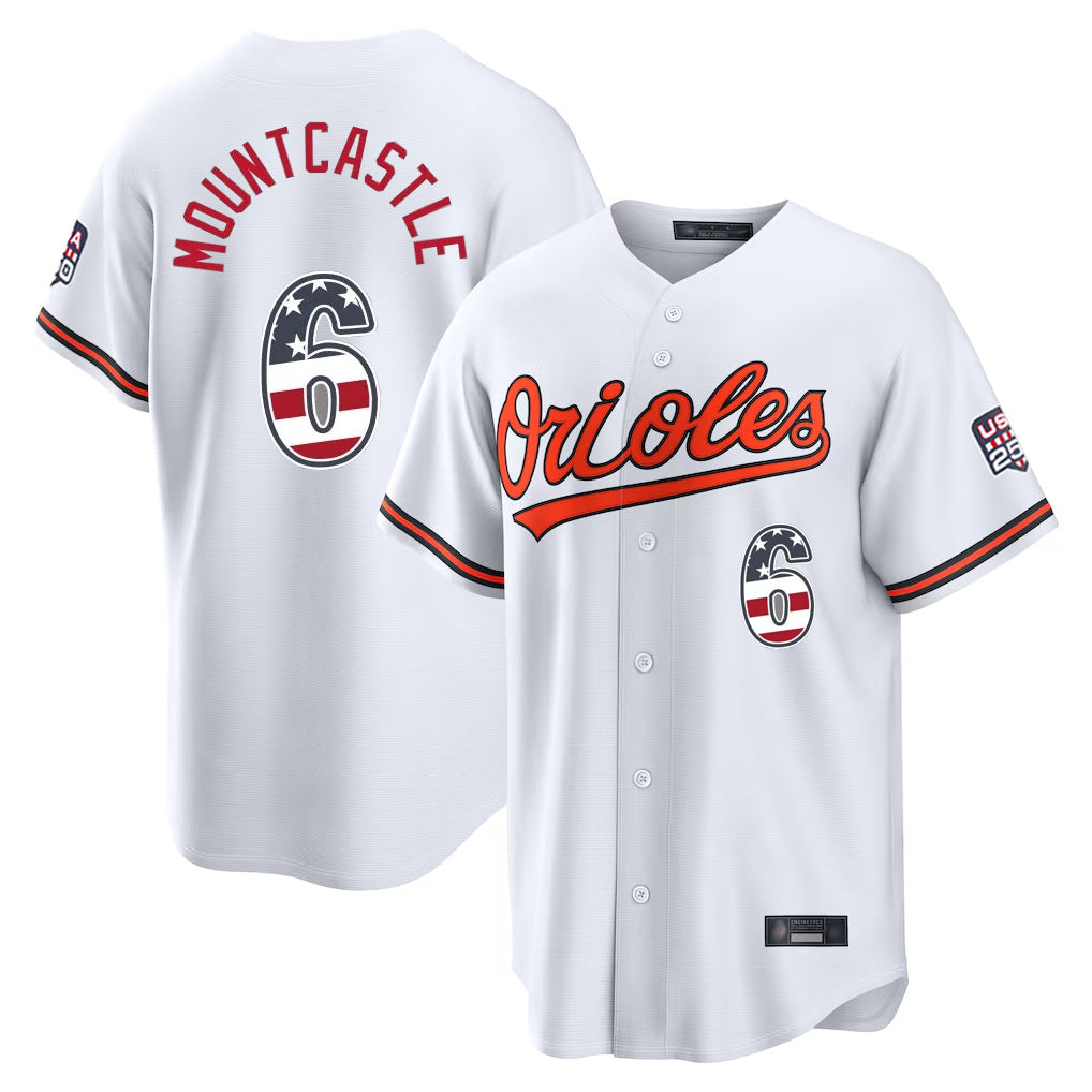 Baltimore Orioles #6 Ryan Mountcastle Player White HOLBERT USA 250 Fourth of July Home Game Stitched Jerseys