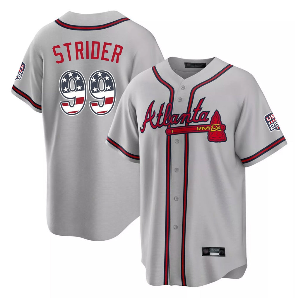 Atlanta Braves #99 Spencer Strider Player Gray HOLBERT USA 250 Fourth Of July Limited Home Game Stitched Jerseys