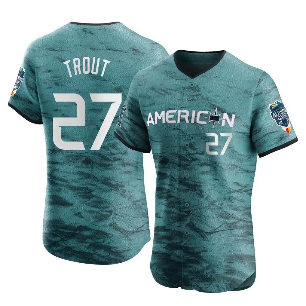 Los Angeles Angels #27 Mike Trout Player Teal HOLBERT Elite American League Game Vapor Premier All-Star Stitched Jerseys