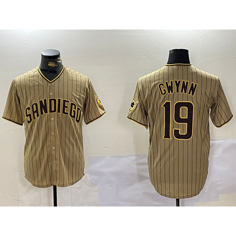 San Diego Padres #19 Tony Gwynn Khaki HOLBERT Team Logo Cool Base Jersey 2