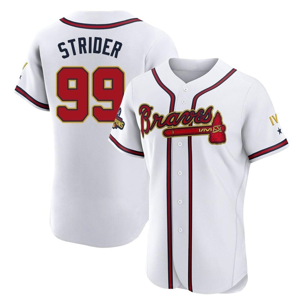 Atlanta Braves #99 Spencer Strider Player White Gold HOLBERT Limited Elite Home Game Stitched Jerseys