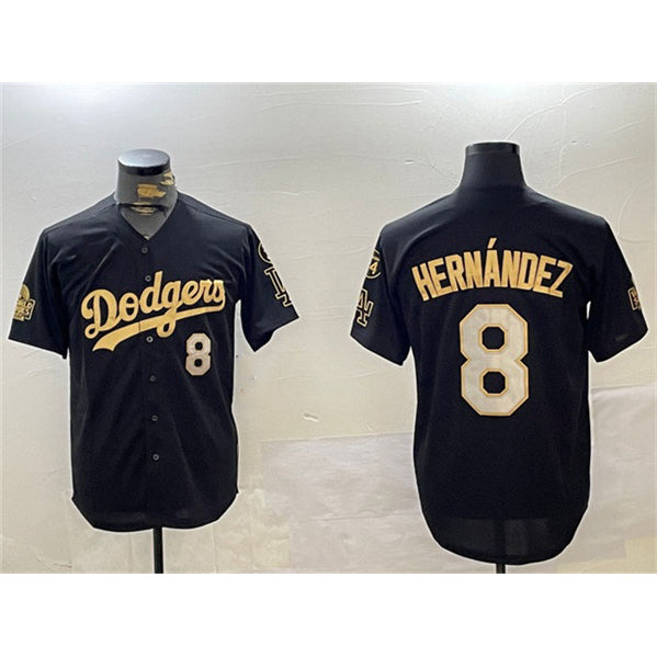 Los Angeles Dodgers #8 Enrique Hernandez Black Gold HOLBERT 2024 World Series With Fernando Memorial Patch Home Limited Stitched Jersey
