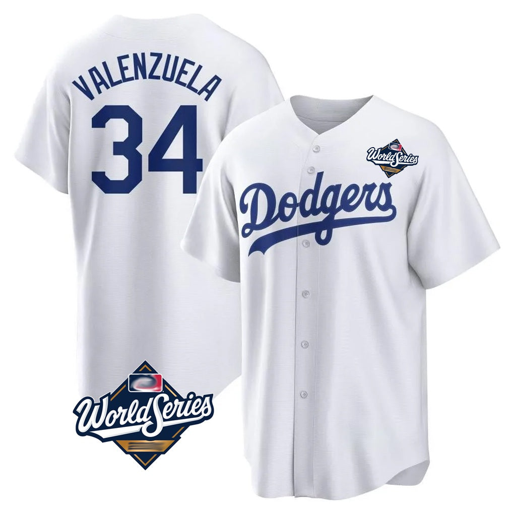 Los Angeles Dodgers #34 Fernando Valenzuela Player White HOLBERT World Series Game Home Stitched Jerseys