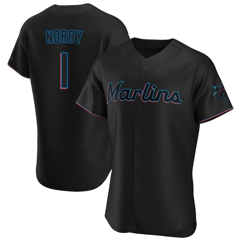 Miami Marlins #1 Connor Norby Player Black HOLBERT Home Limited Elite Stitched Jerseys
