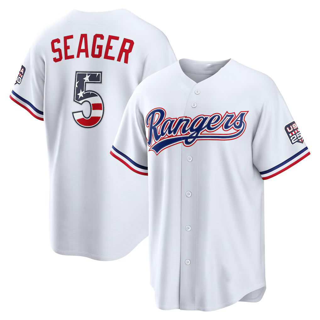 Texas Rangers #5 Corey Seager USA 250 Fourth of July Home Stadium Jersey - White HOLBERT