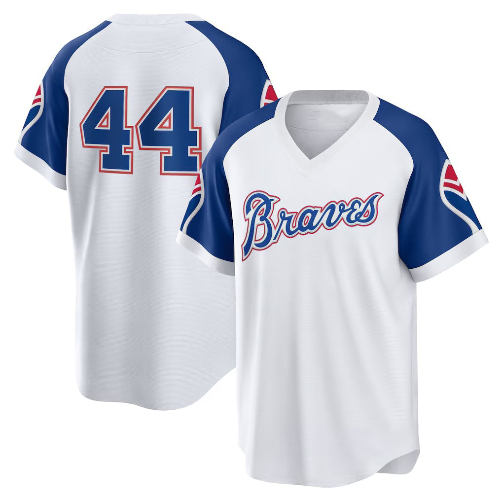 Atlanta Braves #44 Hank Aaron White HOLBERT Home Cooperstown Collection Player Jersey