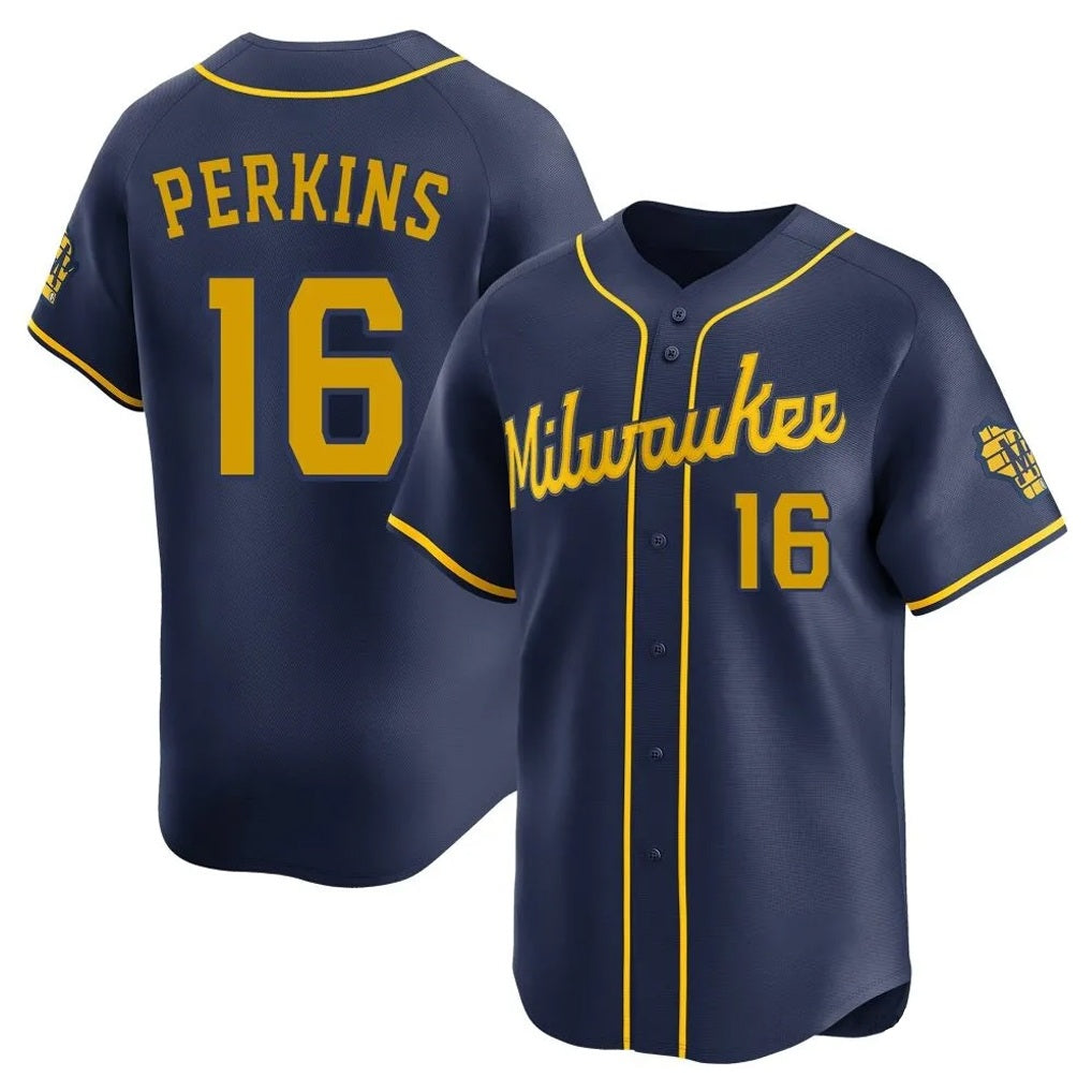 Milwaukee Brewers #16 Blake Perkins Player Navy HOLBERT Home Limited Stitched Jerseys