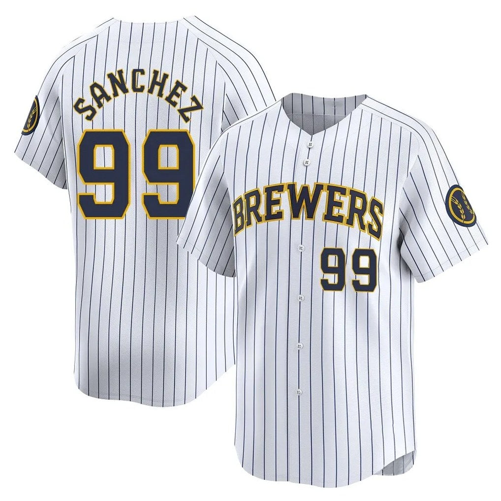 Milwaukee Brewers #99 Gary Sanchez Player White HOLBERT Stripes Home Game Stitched Jerseys