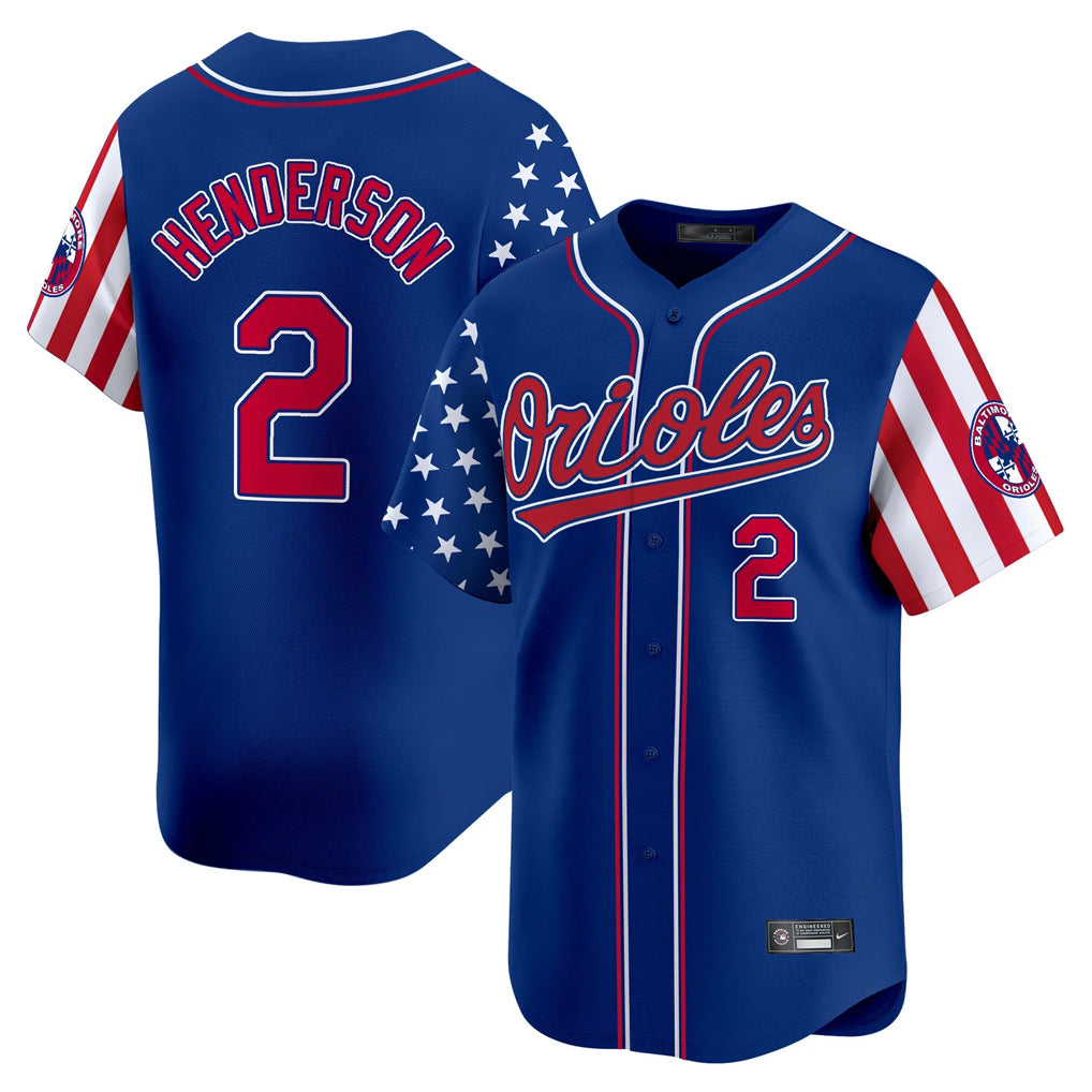 Baltimore Orioles #2 Gunnar Henderson Player Royal HOLBERT Independence Day Vapor Premier Limited Home Game Stitched Jerseys