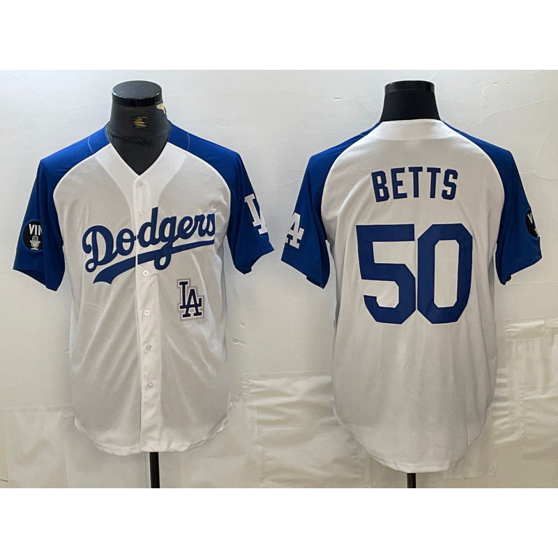 Los Angeles Dodgers #50 Mookie Betts White HOLBERT Blue Fashion Stitched Cool Base Limited Jersey 2