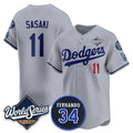 Los Angeles Dodgers #11 R¨­ki Sasaki Gray HOLBERT 2025 World Series With No. 34 Patch Limited Stitched Jersey