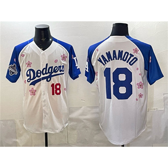 Los Angeles Dodgers #18 Yoshinobu Yamamoto White Royal HOLBERT 2025 World Series Champions Patch Tokyo Series Limited Stitched Jersey