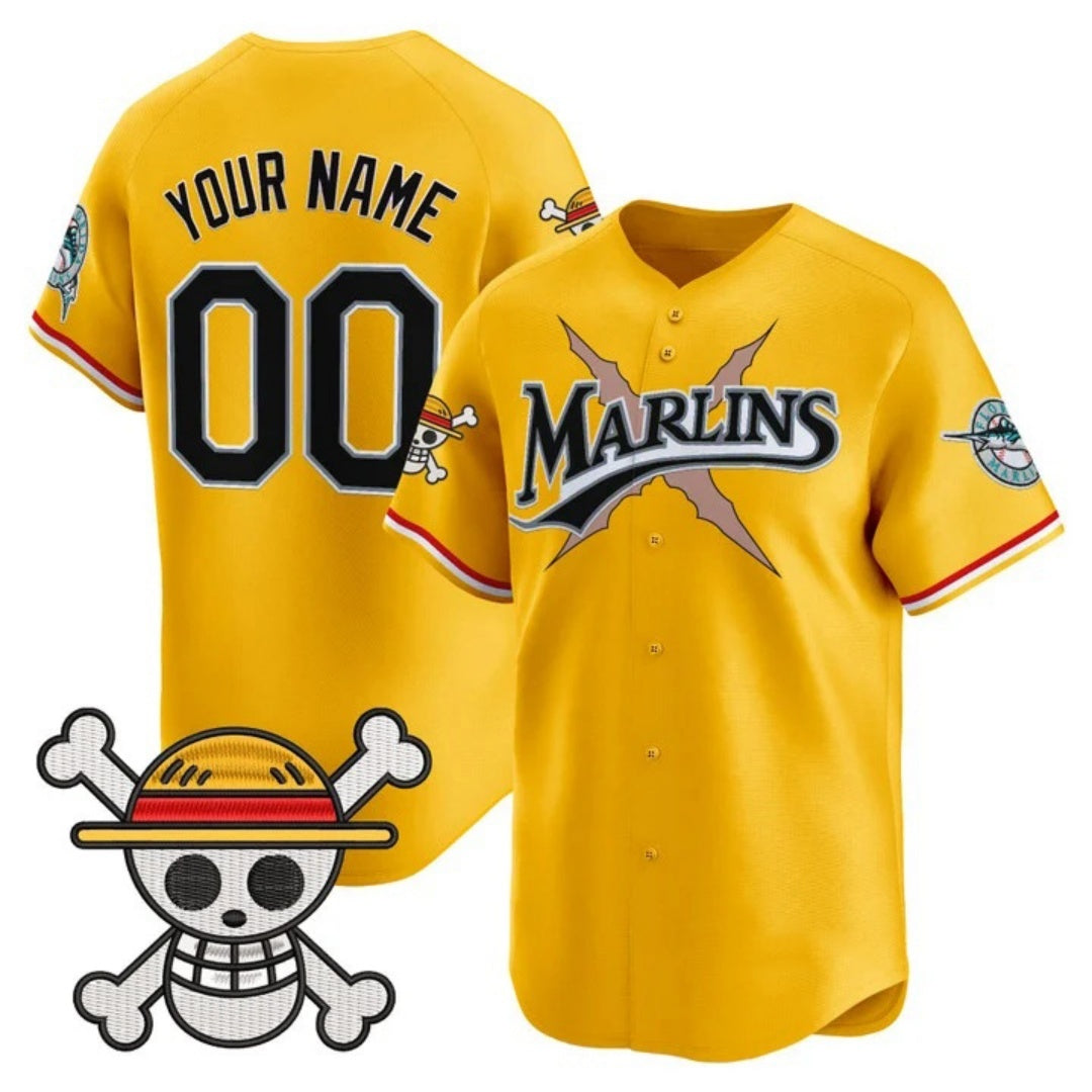 Custom Miami Marlins x One Piece Gold HOLBERT Vapor Premier Limited Jersey - Stitched
