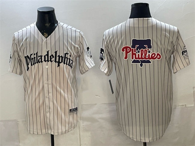 Philadelphia Phillies Team Big Logo Cream HOLBERT Pinstripe Gothic Vapor Limited Stitched Jersey