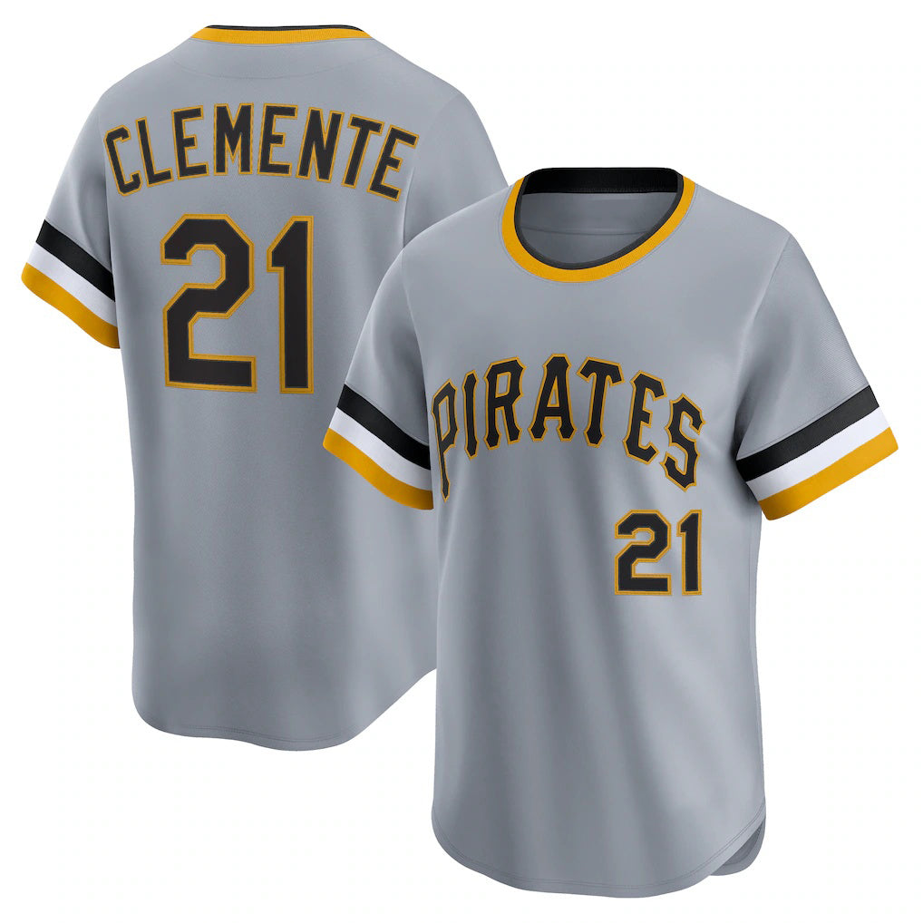 Pittsburgh Pirates #21 Roberto Clemente Gray HOLBERT Throwback Cooperstown Collection Limited Jersey