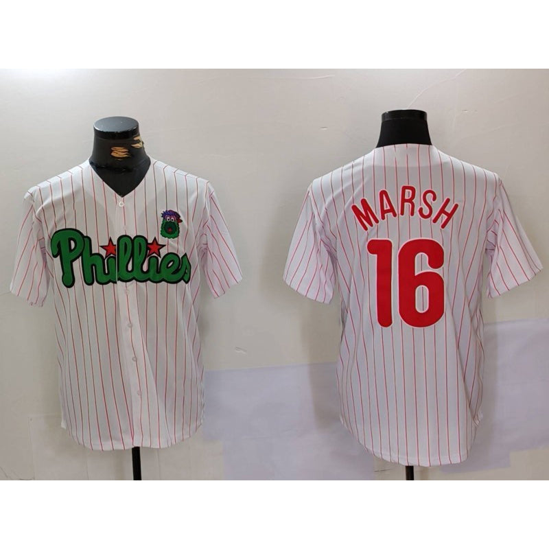 Philadelphia Phillies #16 Brandon Marsh White Green HOLBERT Cool Base Stitched Jersey 2