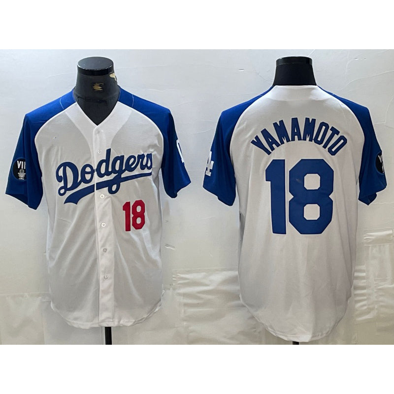 Los Angeles Dodgers #18 Yoshinobu Yamamoto Number White Blue HOLBERT Fashion Stitched Cool Base Limited Jersey