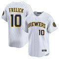 Milwaukee Brewers #10 Sal Frelick Player White HOLBERT Stripes Home Limited Game Stitched Jerseys
